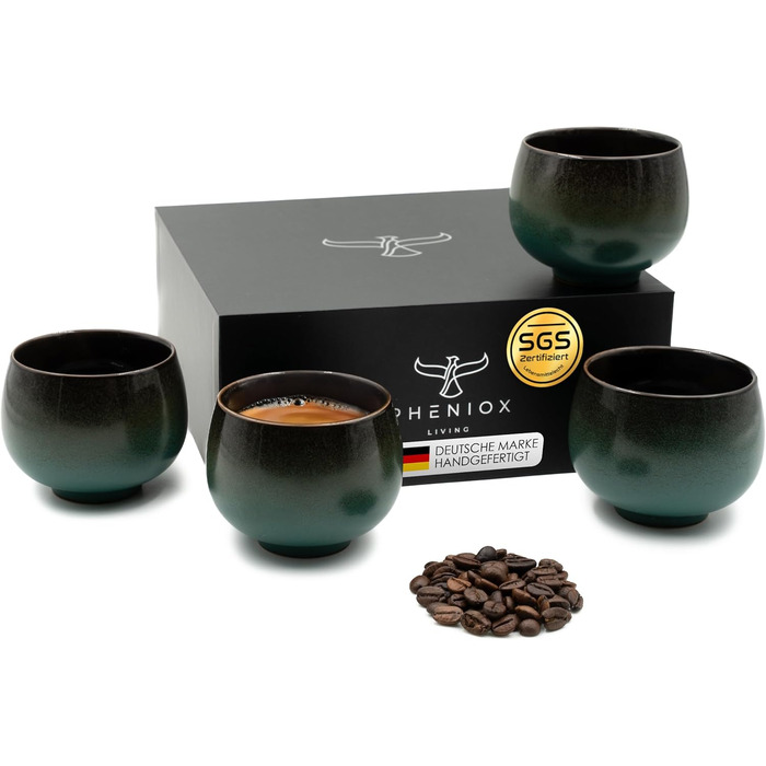 Набір чашок капучіно Jade | 4 шт. | 180 мл | Якісні чашки з кераміки без ручки | Для еспресо, капучіно, мокко та чаю | Сучасний дизайн, подарунок