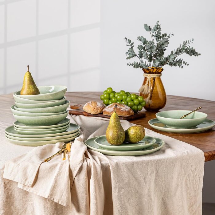 Набір глибоких тарілок GBhome з каменю 22см (24 шт.) - для супу, пасти, 6 персон, стійкі до подряпин, сумісні з мийкою та мікрохвильовкою, колір: спокійний зелений