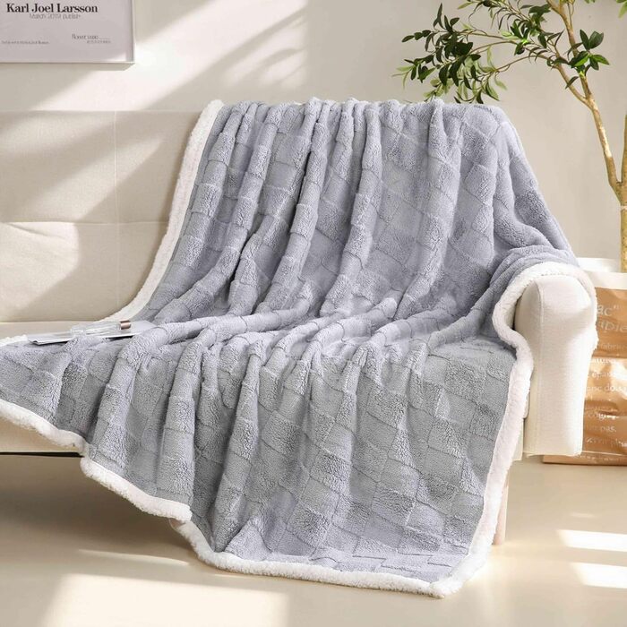 Плед Gracelife Sherpa з м'якого флісу, великий, теплий, 150 x 200 см, сірий (A01)