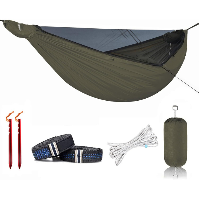 Onewind Premium 11' Camping Zippered Hammock, Single Portable Hammock with Mosquito Net and Tree Straps for Travel, Camping, Backpacking, and Hiking...