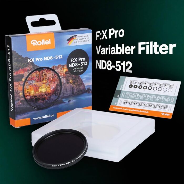 Варіативний ND-фільтр Rollei 77mm F:X Pro (ND8-ND512), скляний нейтральний фільтр для об'єктива, 3-9 ступенів затемнення