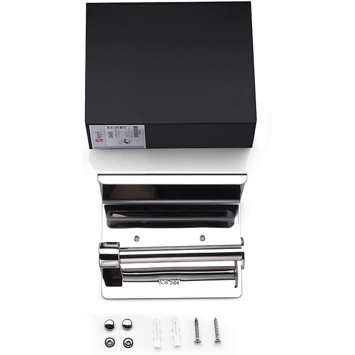 Тримач туалетного паперу Ibergrif з 2 способами монтажу, без свердління, з полицею, нержавіюча сталь (полірована)