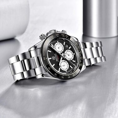 Чоловічий годинник BENYAR з кварцовим механізмом, аналоговий хронограф, бізнес-стиль, водонепроникний, з нержавіючої сталі, для відпочинку та спорту (чорний та білий)