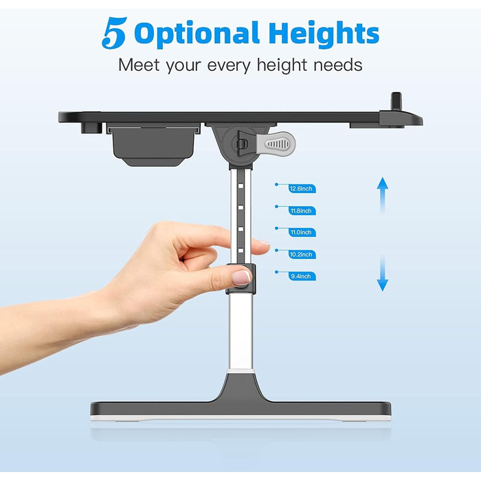 Зручний столик-підставка для ноутбука з шкіри, регульований, з двома шухлядами, чорний, великий (15.7'x23.6')