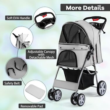 Візок для собак та котів SOARS, до 15 кг, складний, сірий