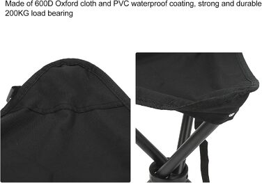 Складаний стілець-табурет, 200 кг, чорний: для риболовлі, кемпінгу, пікніків