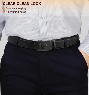 Чоловічий шкіряний ремінь BULLIANT 2 шт. з автоматичною застібкою-ратом, ширина 35 мм, регульований, з подарунковою коробкою (115 см/32'-38' та 105 см/28'-34' розміри, чорний/Tawny7975)