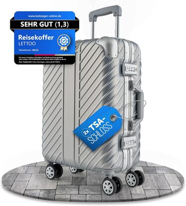 Валіза ручної поклажі 20 дюймів (срібна) з алюмінієвим каркасом, водонепроникна, з кишенями для ноутбука та захистом кутів | Валіза на колесах, екстра стабільна