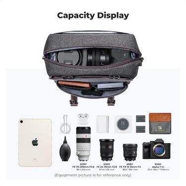 Сумка для камери K&F Concept, фотосумка для DSLR/SLR, сумка для фотографа з відділеннями для об'єктивів та аксесуарів, сіра