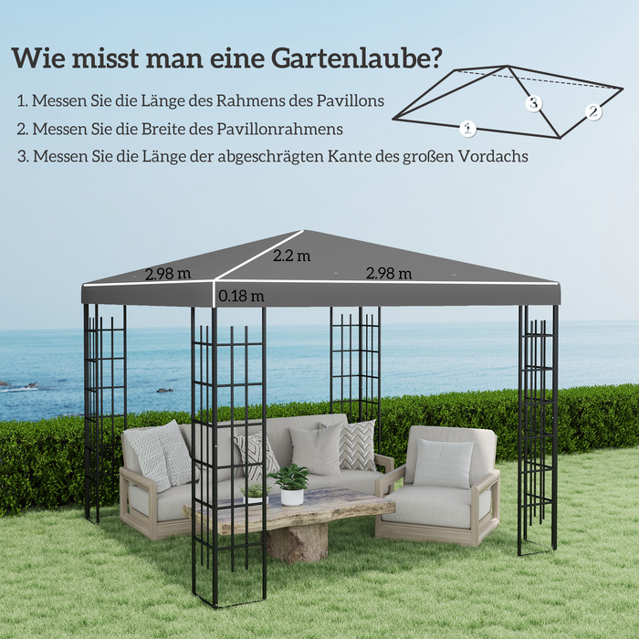 Outsuuny Replacement Canopy for Gazebo 3 x 3 m, Waterproof Gazebo Roof, Replacement Cover for Garden Gazebo, Replacement Parts Made of Oxford Fabric, 370 g/m², Dark Grey | Aosom