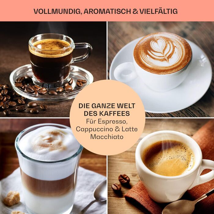 Klarstein Espresso Siebträgermaschine: Компактна кавомашина еспресо з молочною піною, 1,8 л, 20 бар, нержавіюча сталь, 0,5 л резервуар для молока, 1350 Вт, для меленої кави, колір мідний