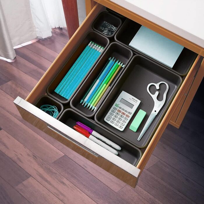 Drawer dividers, 48-piece set, spice organizer, drawer organizer, black separator, bathroom organizer boxes set with 40 silicone non-slip balls, Hemnes dresser, kitchen, desk, utensil organizers.