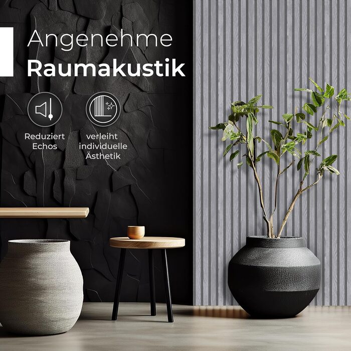 Акустичні панелі з натурального дерева горіх та чорного фетру, 120x60 см, набір 2 шт. — 3D стінові панелі для шумоізоляції та оздоблення інтер'єру