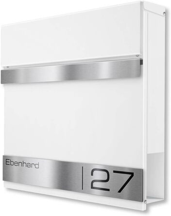 Поштова скринька Metzler Premium з газетницею, антрацит. Персоналізована з табличкою для імені. Якісна настінна поштова скринька з нержавіючої сталі V2A з порошковим покриттям RAL 7016, модель Stencil (біла)