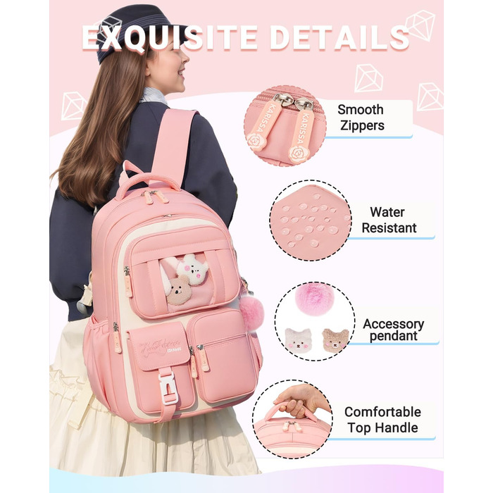 Дитячий рюкзак для школи DivingBirds, 2-7 клас, 22L, рожевий | Зручне дихаюче спинне відділення та м'які лямки | Рюкзак для дівчинки