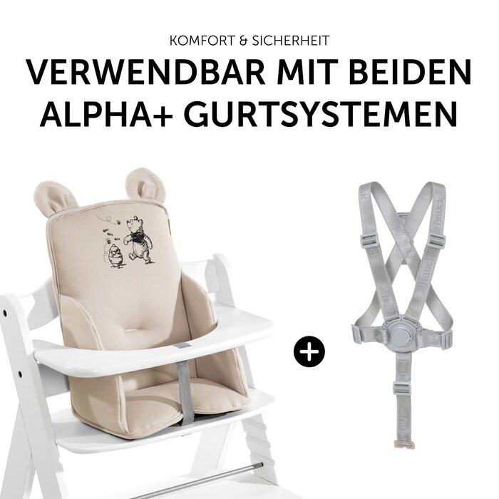 Подушка-вкладиш Hauck Alpha Cosy Disney Winnie the Pooh беж для дерев'яного стільчика Alpha+, Beta+, Arketa, з високою спинкою, для дітей 6-36 міс.