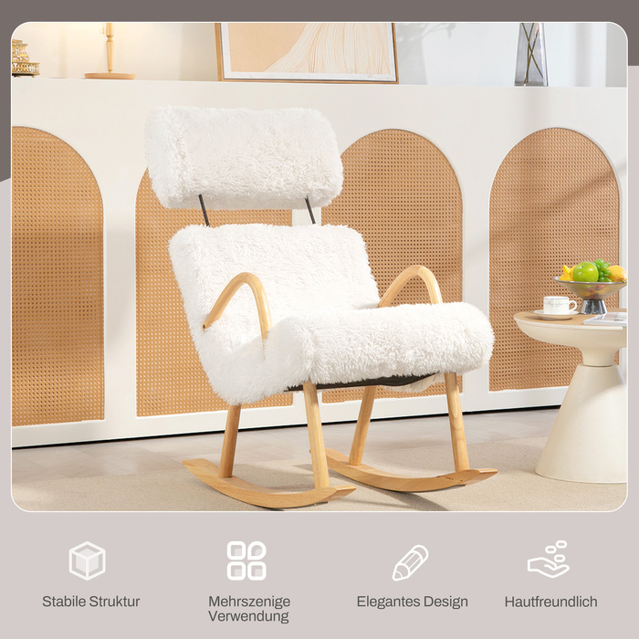 HOMCOM Rocking Chair Glider Armchair, Still Chair with Wool-look Fabric up to 120 kg, ideal for Bedroom & Living Room, White