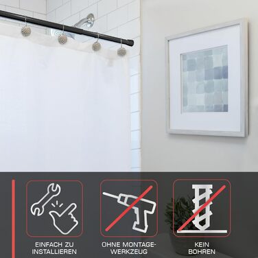 Телескопічна штанга для душу без свердління, регульована – кріпиться без свердління, протиковзна, для штори для душу (70-120 см, чорний)