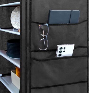 INTIRILIFE Folding Wardrobe 170x58x28 cm in Raven BLACK - with Zipper Fabric Wardrobe, Clothes Rack, Shoe Shelf with 9 Storage Compartments - Camping Storage Box, Textile Wardrobe