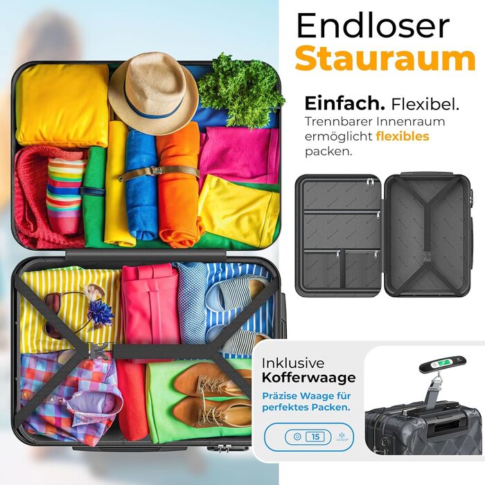 Чемодан KESSER® 120L з ABS-пластику з кодовим замком, вагами та органайзером, 75 см | Валіза на колесах для подорожей та бізнесу