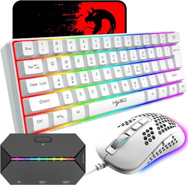 Комплект геймерських аксесуарів 4 в 1: Клавіатура, миша, навушники та килимок для миші. Білий (з перехідником). 61 клавіша, RGB, Anti-Ghosting, 2400 DPI