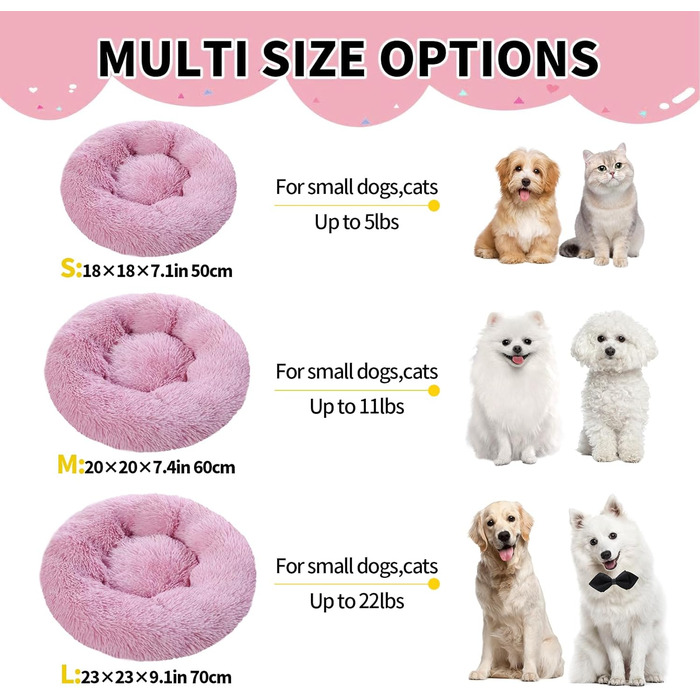 М'яке ліжко для котів та собак DONWEI, кругле, плюшеве, 50/70 см, рожеве