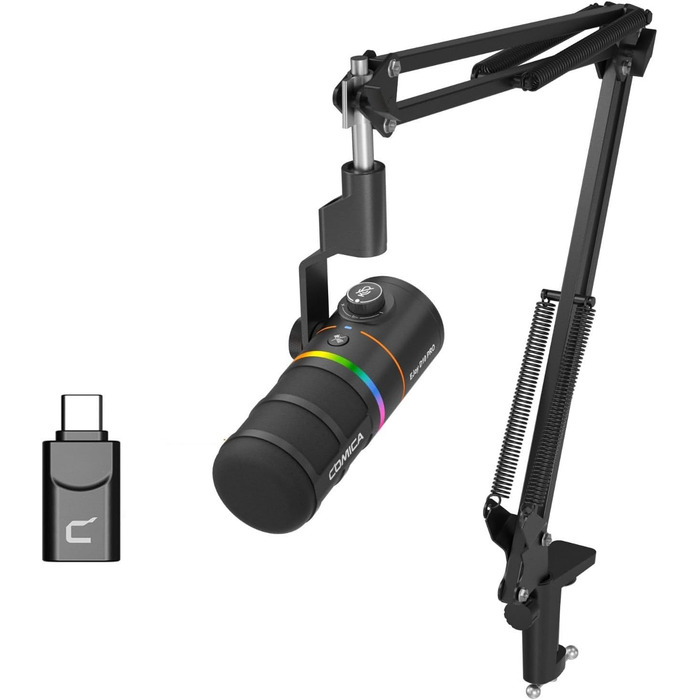 Мікрофон Comica D10 Pro A (чорний) з підсвічуванням RGB та пружинним кріпленням для стрімінгу, геймінгу, TikTok, подкастів та запису звуку. Сумісний з PC, Smartphone, Computer, Mac, PS4/5