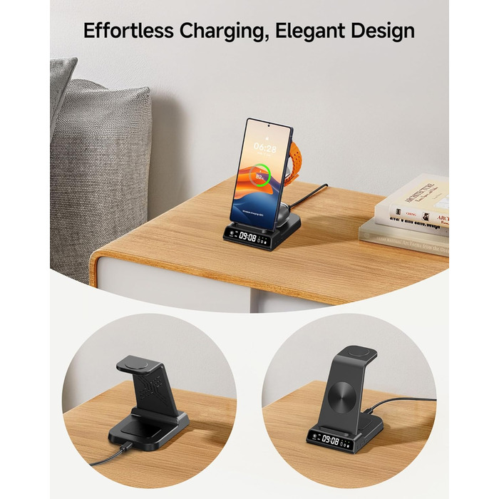 Бездротова зарядка leQuiven 3 в 1 для Samsung Galaxy S25 Ultra, S24, S23, Z Fold/Z Flip, Galaxy Watch 8/7/6/5/4, Buds3 Pro (без адаптера, чорний)