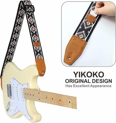 Гітарний ремінь 5,1 см з бавовняного друку, квітковий принт, з повнозернової шкіри, для бас-гітари, електрогітари та акустичної гітари, безкоштовна кнопка для ремінця, фіксатори ремінця та медіатори. Жовті ромашки (Чорний діамант)