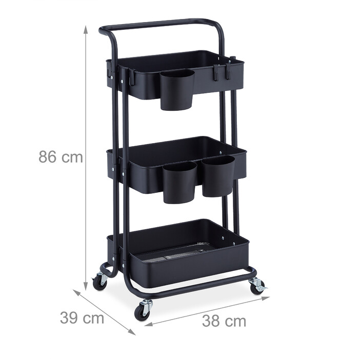 Relaxdays 3-Tier Rolling Cart