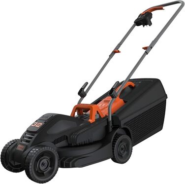 Електрична газонокосарка Black+Decker BEMW351, 1000 Вт, 32 см, 3-рівневе регулювання висоти, 35 л травозбірник, для малих садів, мультиколор