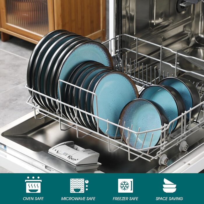 Набір мисок Vancasso (36 шт.) для сім'ї: 6 мисок з кераміки (840 мл), салати, супи, десерти. Безпечно в мікрохвильовці та посудомийній машині (Морська блакить)