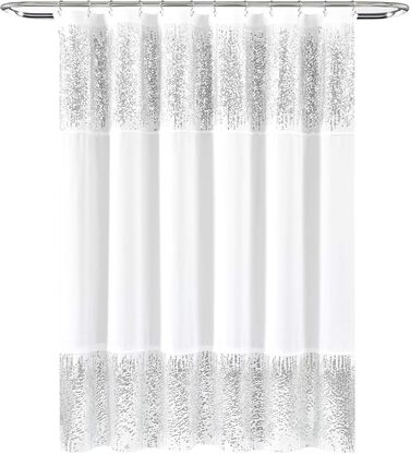 Шторка для душу Lush Decor з паєтками, срібно-біла, 177.8 x 182.9 см