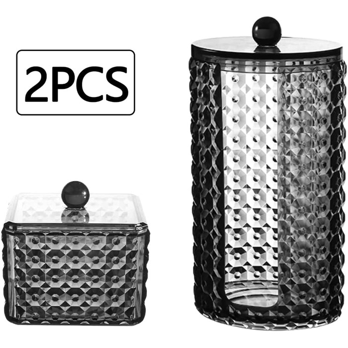 Pamtns Wattpadspender 2 Pack Cotton Swab Holder Cotton Swab Storage with Lid Cotton Pad Holder Storage Glass Made of Plastic Cotton Pads Organizer Storage Bathroom