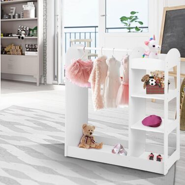 Дитяча шафа Dreamade з дзеркалом та штангою для одягу, 4 відкриті полиці, 93,5x38x100 см (Біла)