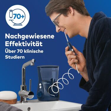 Waterpik Ultra Professional: Іригатор для порожнини рота, тестування 2024, технологія Precision Pulse, сертифікат TÜV, видалення нальоту до 99,9%, 7 насадок, 10 режимів, таймер, блакитний