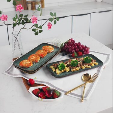 Набір керамічних тарілок YA JU (4 шт.) для основних страв, стейків, пасти, ризотто та закусок. Мікрохвильова піч, духовка, мийка посуду, стійкість до подряпин. Чорний прямокутний посуд