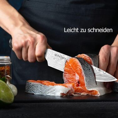 Набір кухонних ножів MOSFiATA 5 предметів з високоякісної вуглецевої нержавіючої сталі: Ніж Накірі 18 см, Універсальний ніж 13 см, Ніж для хліба, Точилка для ножів та Подарункова коробка