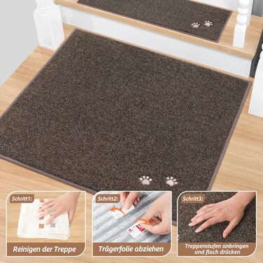 BEQHAUSE Non-Slip Stair Treads - 15 Piece Set - Washable Carpet for Stairs - Safe for Kids, Seniors & Pets - 100% Polyester with TPE Backing - 22x70cm
