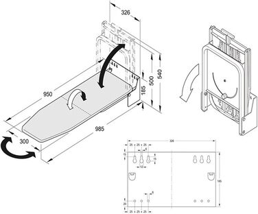 Відкидна гладильна дошка uyoyous 95x33 см з термостійким покриттям, компактна, поворотна на 180°, міцна, для дому, біла