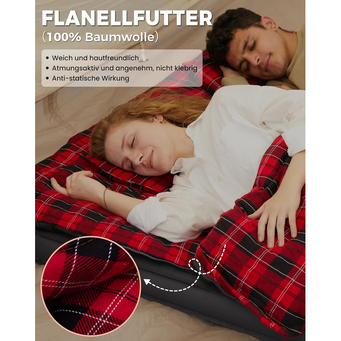 KingCamp 2-Person Winter Sleeping Bag - Warm, Portable, 3-4 Season Camping Sleeping Bag with Flannel Pillows - for Kids & Adults