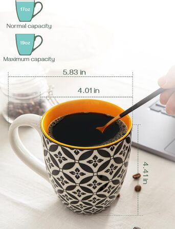 DOWAN Coffee Mug Set, 6 x 560 ml Porcelain Coffee Cups, Large Cups in Chinese Traditional Pattern Style for Coffee, Milk, Tea & Hot Chocolate, Coffee Mug Multicolor