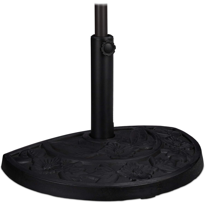 Relaxdays Half-Round Parasol Stand, for Pole Diameters 34-50 mm, Weatherproof, Flower Design, Garden & Balcony, Black