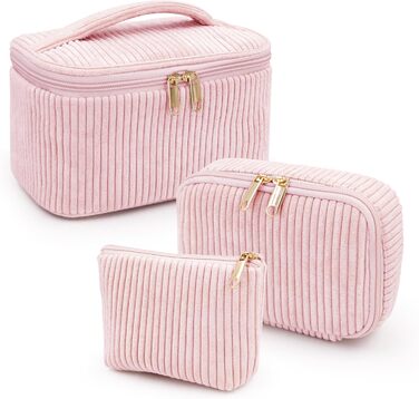 Набір косметичок для жінок: 3 шт. для макіяжу, подорожей та повсякденного використання (рожевий)