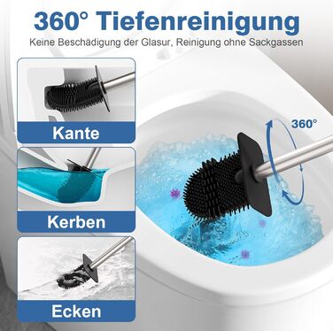 Набір для чищення унітазу FUNPALA з нержавіючої сталі та силікону, 2 насадки, тримач, сріблястий