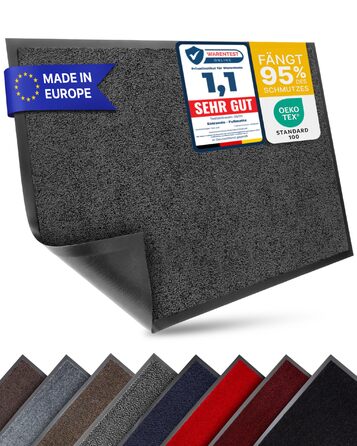 Килимок для дому та вулиці 60x90 см – антиковзаюча, легко миється – ідеально для входу або балкону (Антрацит)