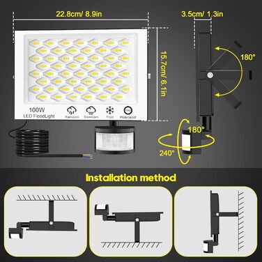 Viugreum 200W LED Floodlight with Motion Sensor 20000lm Outdoor IP66 Waterproof Spotlight 6500K Outdoor Light Cold White Floodlight Outdoor Spotlight for Garden