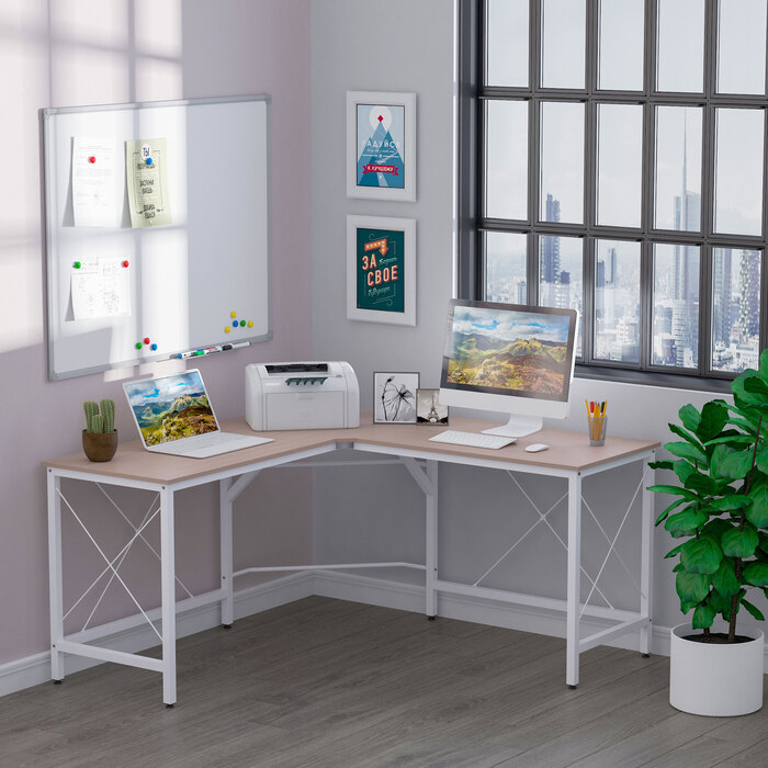 HOMCOM L-Shaped Desk Corner Desk 150x150x76cm Corner Desk Made of MDF in Natural Color for Home Office & Study