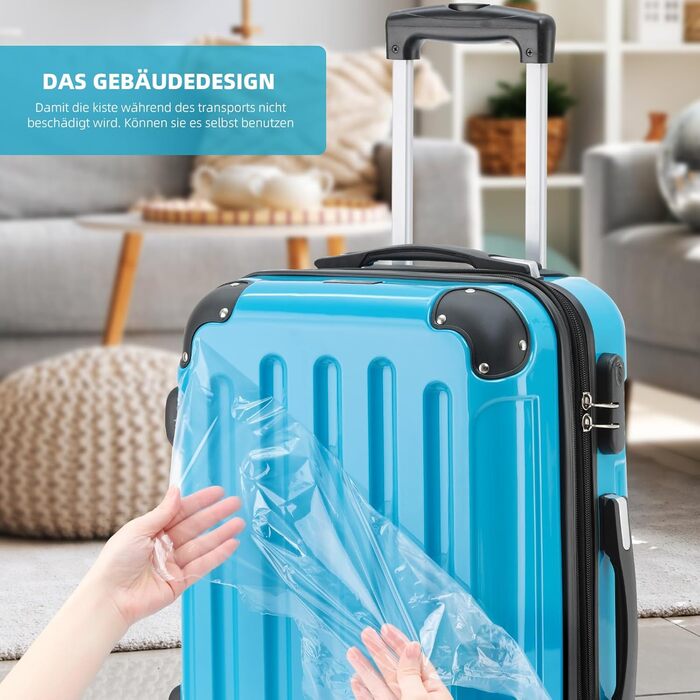 Набір валіз Beibye 3шт, жорсткий корпус, туркіс (блакитний)