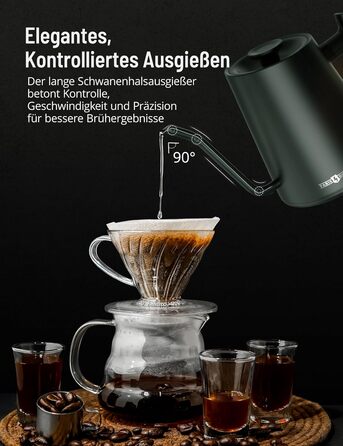 Paris Rhone Swan Neck Electric Kettle - 0.9L Temperature Control Kettle with Display, Knob, and 24-Hour Keep Warm Function - Dark Green